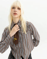 Boogzel Apparel High School Crush Striped Cropped Shirt, view 6