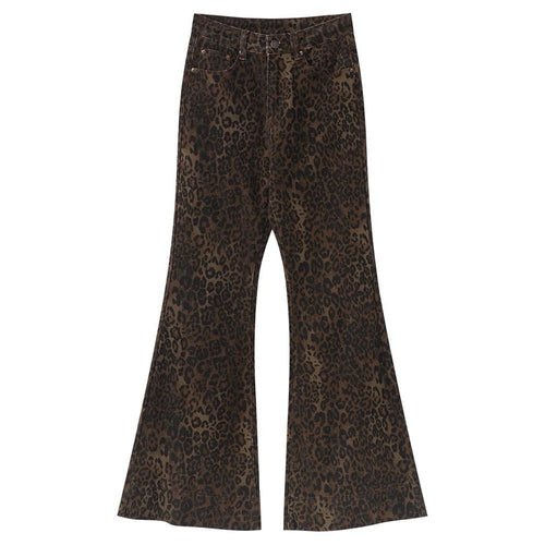 Boogzel Apparel High-Waisted Leopard Flare Jeans