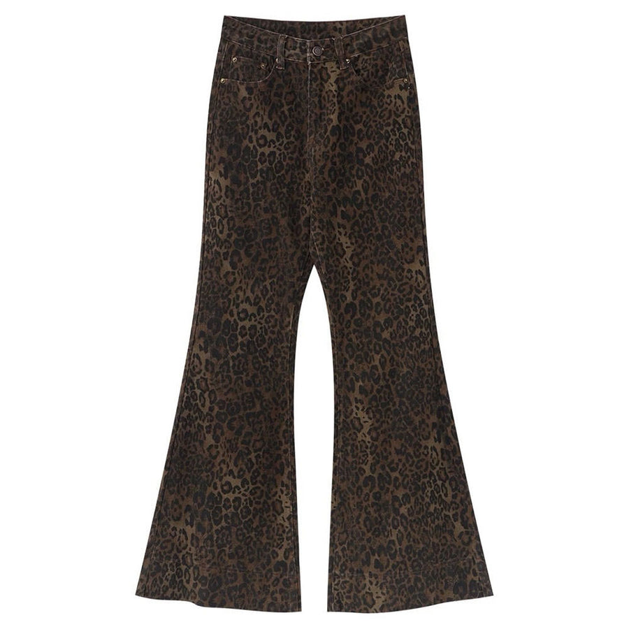 Boogzel Apparel High-Waisted Leopard Flare Jeans