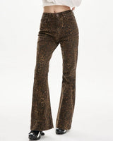 Boogzel Apparel High-Waisted Leopard Flare Jeans, view 3