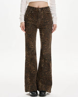 Boogzel Apparel High-Waisted Leopard Flare Jeans, view 4