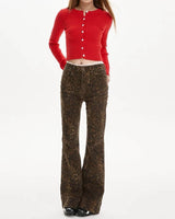 Boogzel Apparel High-Waisted Leopard Flare Jeans, view 6
