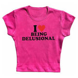 Boogzel Apparel I Love Being Delusional Y2K Crop Top, view 5