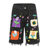 Boogzel Apparel Indie Aesthetic Crochet Flower Denim Shorts, view 2
