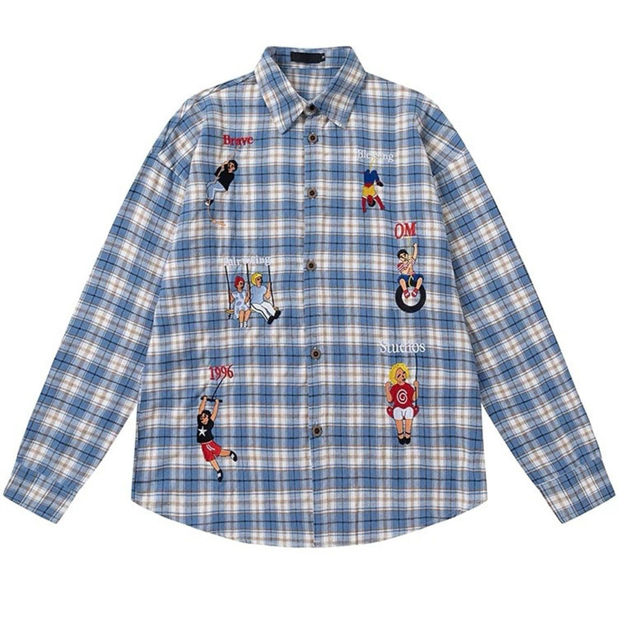 Boogzel Apparel Indie Aesthetic Embroidered Plaid Shirt