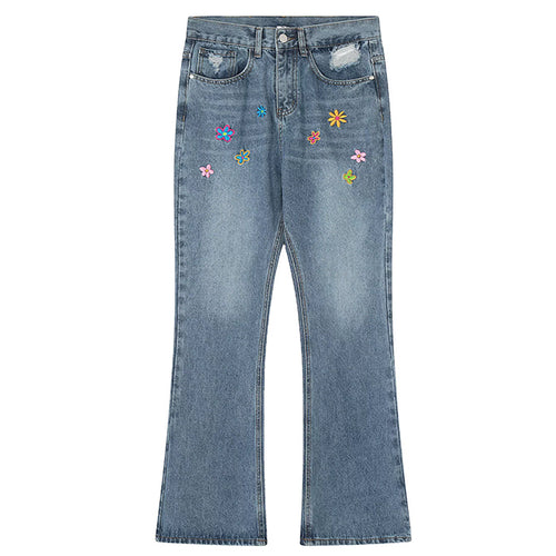 Boogzel Apparel Indie Aesthetic Flower Embroidery Jeans