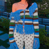 Boogzel Apparel Indie Aesthetic Striped Fringe Top, view 2
