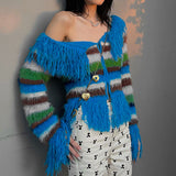 Boogzel Apparel Indie Aesthetic Striped Fringe Top, view 4