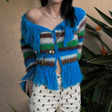 Boogzel Apparel Indie Aesthetic Striped Fringe Top, view 5