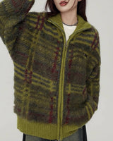 Boogzel Apparel Indie Kid Fuzzy Plaid Zip Up Sweater, view 3