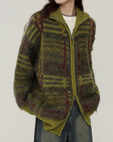 Boogzel Apparel Indie Kid Fuzzy Plaid Zip Up Sweater, view 5