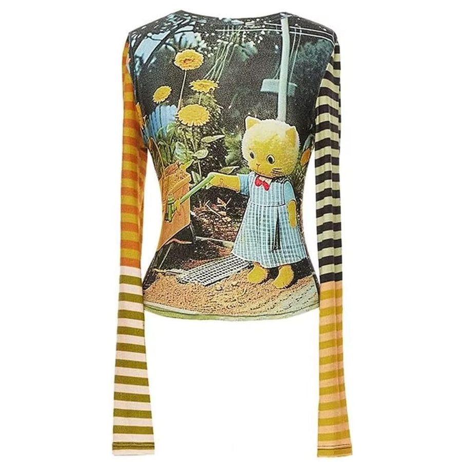 Boogzel Apparel Indie Liminal Cat Striped Long Sleeve Top