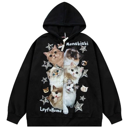 Boogzel Apparel Kitten Print Oversized Hoodie