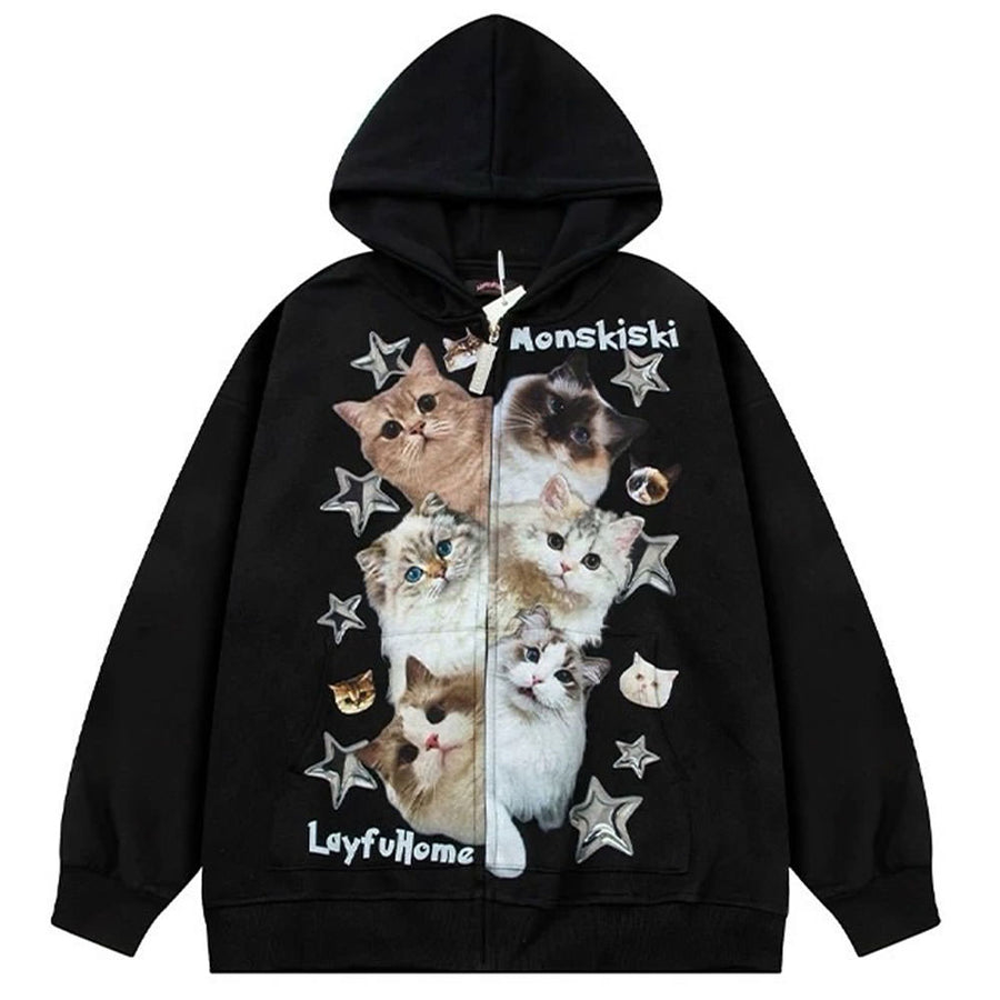 Boogzel Apparel Kitten Print Oversized Hoodie