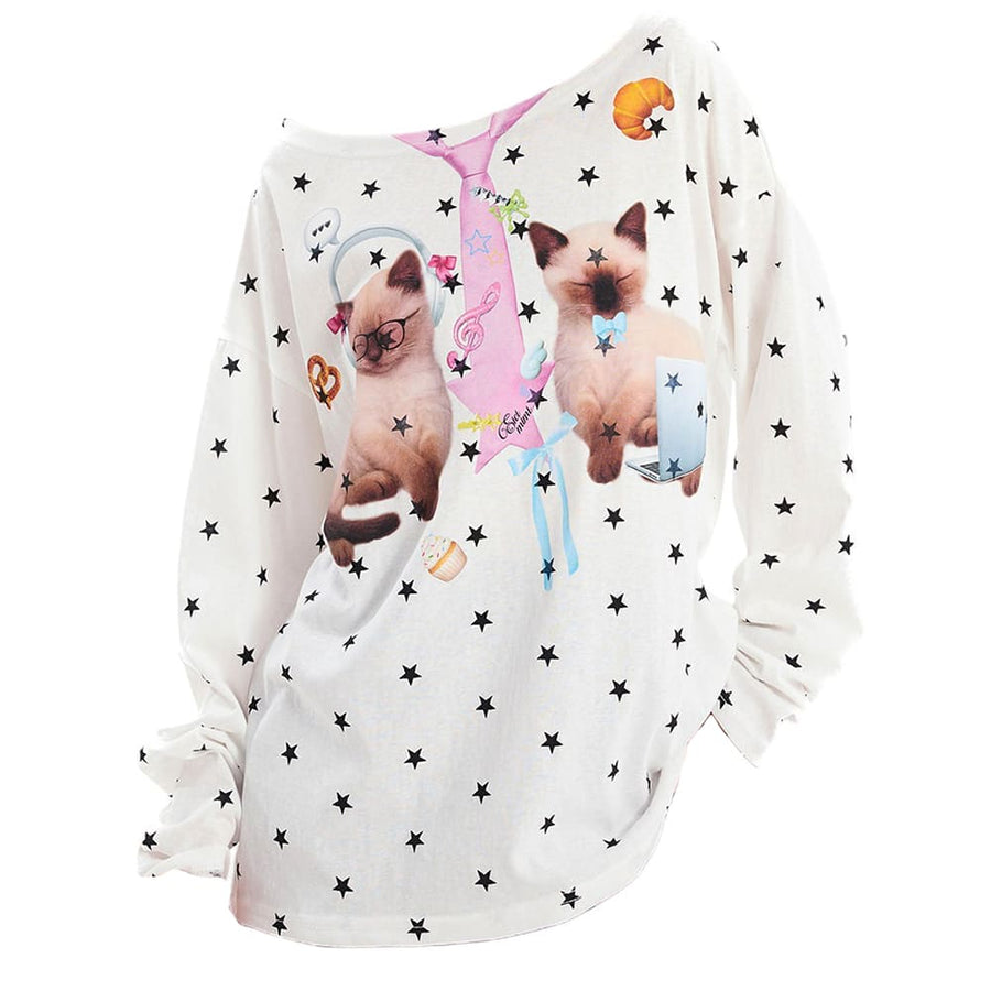 Boogzel Apparel Kitten Print Star Long Sleeve Top