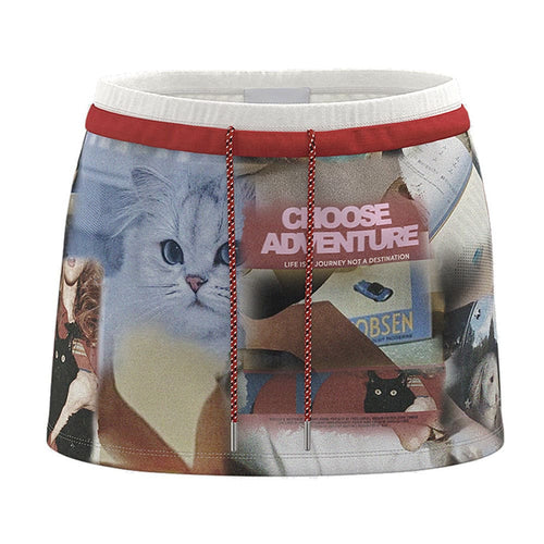 Boogzel Apparel Kitten Print Y2K Mini Skirt