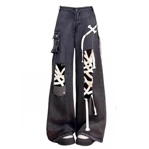 Boogzel Apparel Lace Detail Wide-Leg Jeans