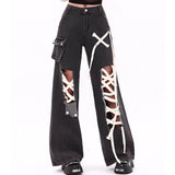 Boogzel Apparel Lace Detail Wide-Leg Jeans, view 2