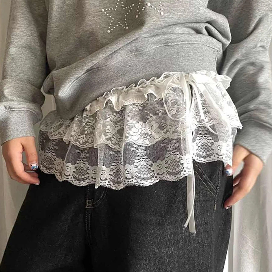 Boogzel Apparel Lace Layered Mini Skirt Belt