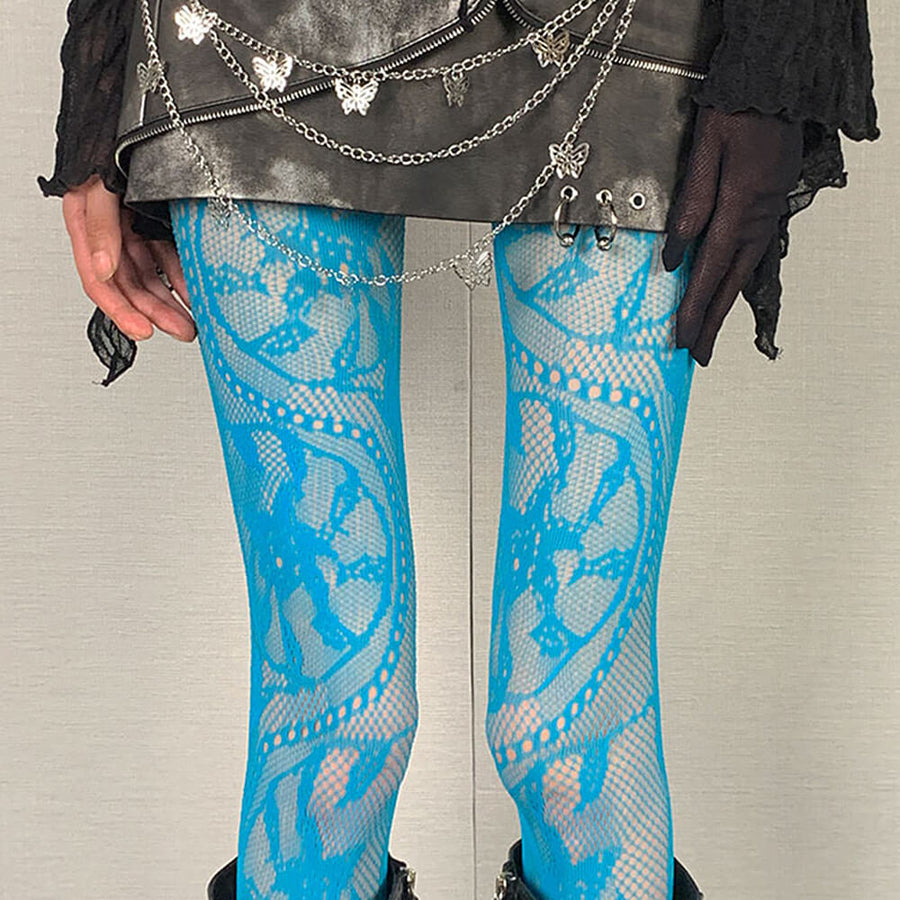 Boogzel Apparel Lace Pattern Tights in Blue