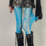 Boogzel Apparel Lace Pattern Tights in Blue, view 2