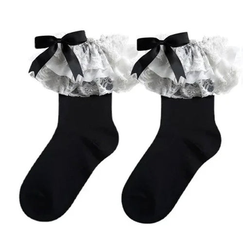 Boogzel Apparel Lace Ruffle Bow Socks