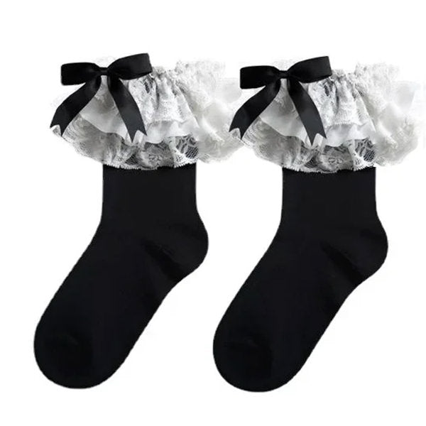 Boogzel Apparel Lace Ruffle Bow Socks