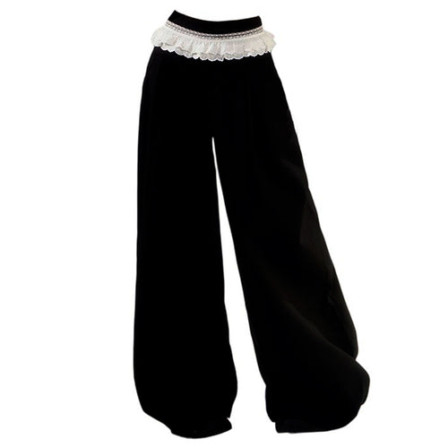 Boogzel Apparel Lace Trim Waist Wide-Leg Trousers