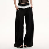 Boogzel Apparel Lace Trim Waist Wide-Leg Trousers, view 2