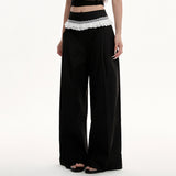 Boogzel Apparel Lace Trim Waist Wide-Leg Trousers, view 3