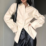 Boogzel Apparel Latte Cream Vegan Leather Shirt, view 2