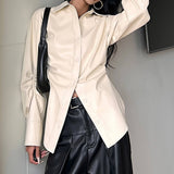 Boogzel Apparel Latte Cream Vegan Leather Shirt, view 4