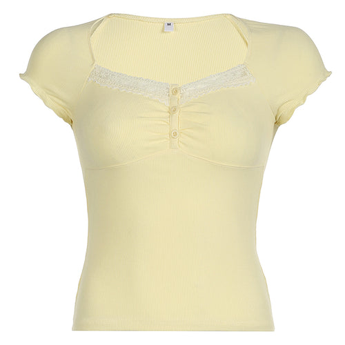 Boogzel Apparel Lemon Sorbet Ribbed Lace Top