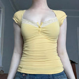 Boogzel Apparel Lemon Sorbet Ribbed Lace Top, view 2