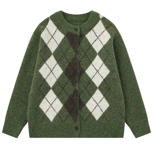 Boogzel Apparel Library Crush Argyle Button Up Cardigan