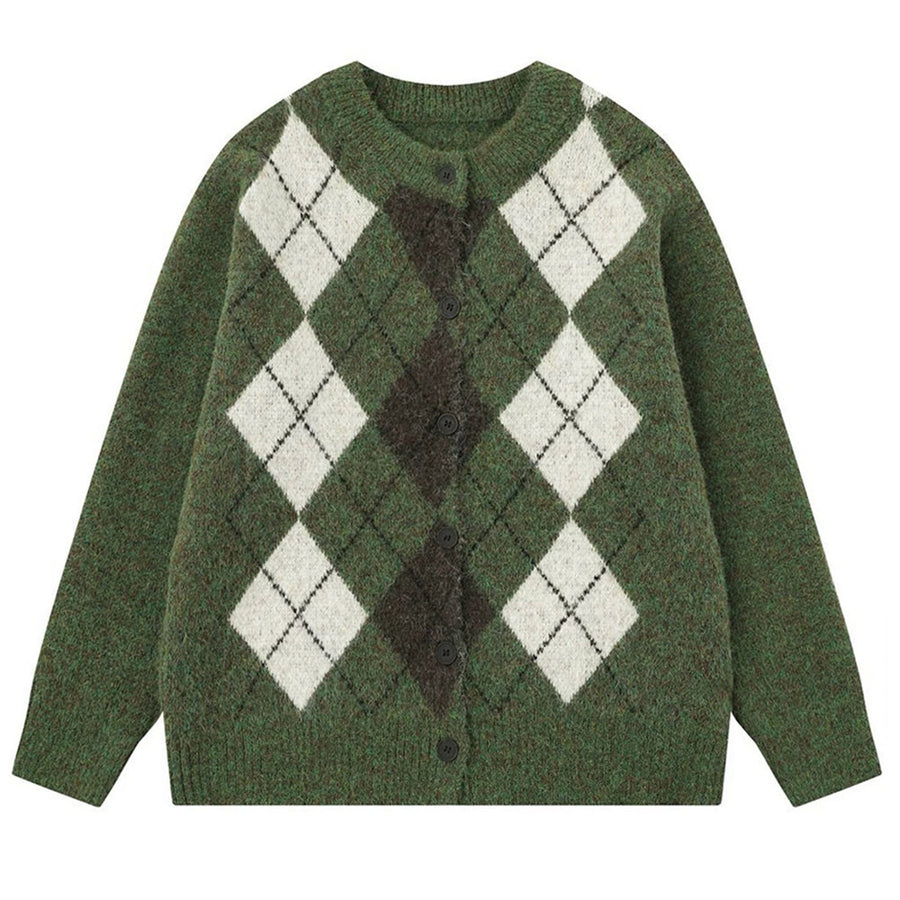 Boogzel Apparel Library Crush Argyle Button Up Cardigan