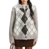Boogzel Apparel Library Crush Argyle Button Up Cardigan, view 2