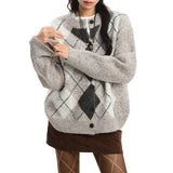 Boogzel Apparel Library Crush Argyle Button Up Cardigan, view 3