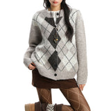 Boogzel Apparel Library Crush Argyle Button Up Cardigan, view 6