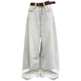 Boogzel Apparel Light Blue Frayed Wide-Leg Jeans, view 2