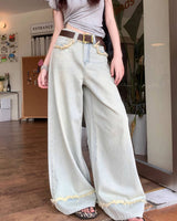 Boogzel Apparel Light Blue Frayed Wide-Leg Jeans, view 3