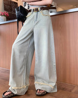 Boogzel Apparel Light Blue Frayed Wide-Leg Jeans, view 4