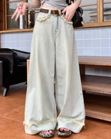 Boogzel Apparel Light Blue Frayed Wide-Leg Jeans, view 6