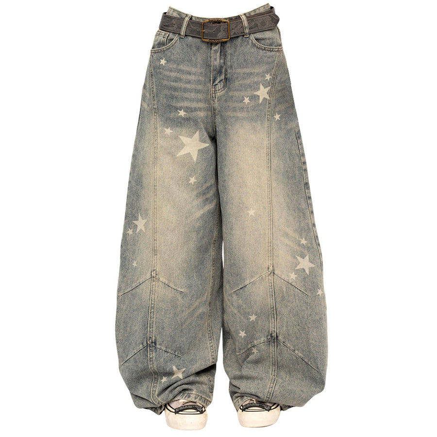 Boogzel Apparel Loose Fit Star Pattern Baggy Jeans