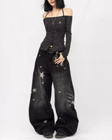 Boogzel Apparel Loose Fit Star Pattern Baggy Jeans, view 4