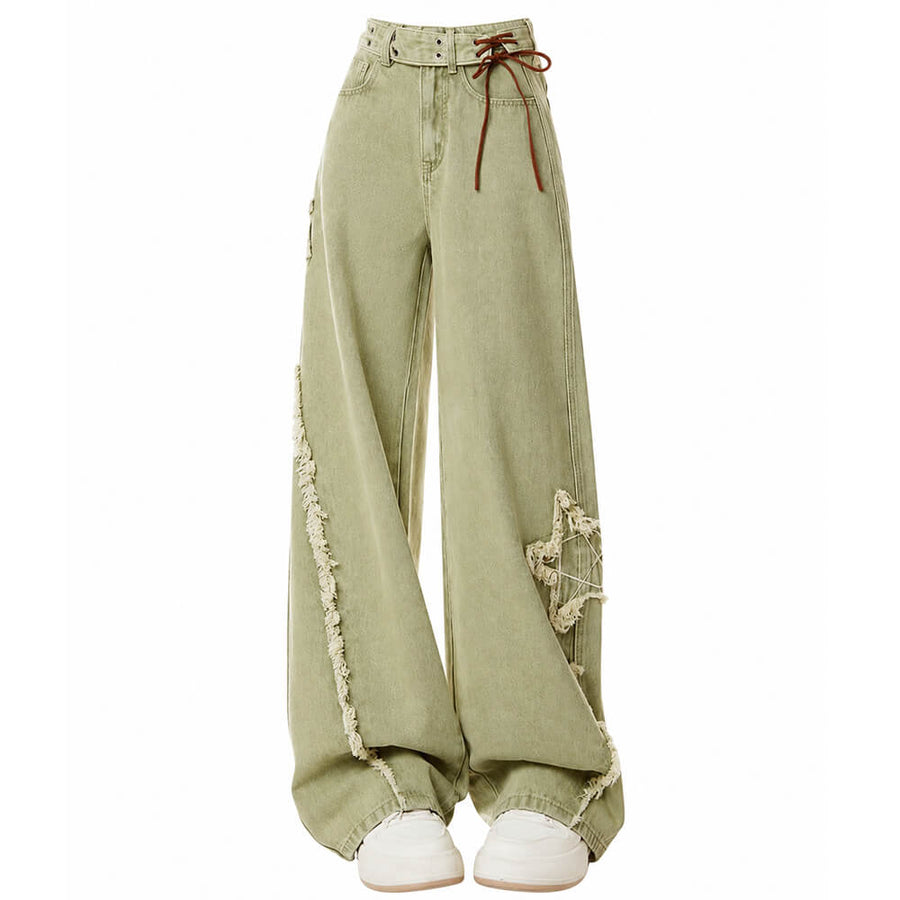 Boogzel Apparel Matcha Green Star Wide Leg Jeans