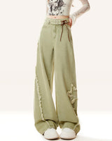 Boogzel Apparel Matcha Green Star Wide Leg Jeans, view 2