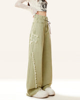 Boogzel Apparel Matcha Green Star Wide Leg Jeans, view 4