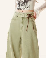 Boogzel Apparel Matcha Green Star Wide Leg Jeans, view 5