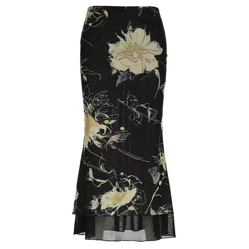 Boogzel Apparel Midnight Bloom Mesh Midi Skirt